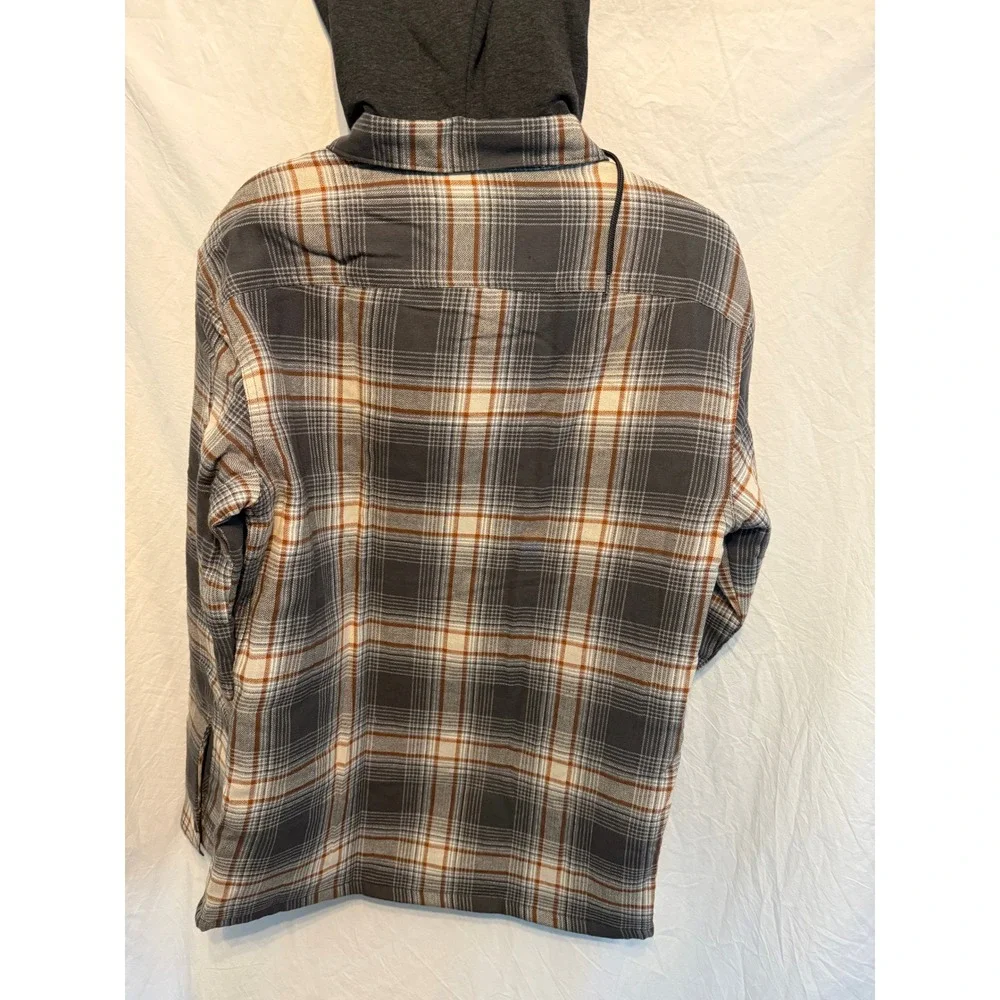 Wrangler Mens Plaid Hooded Shirt Jacket Gray Orange Quilted Lined Flannel Small